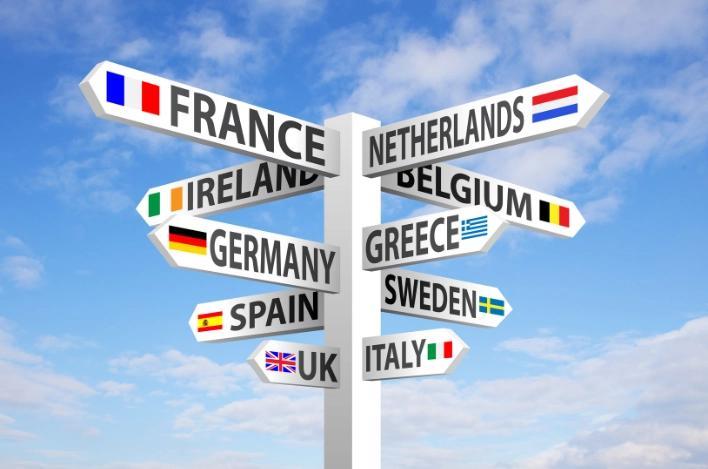 signs pointing to destinations in Europe